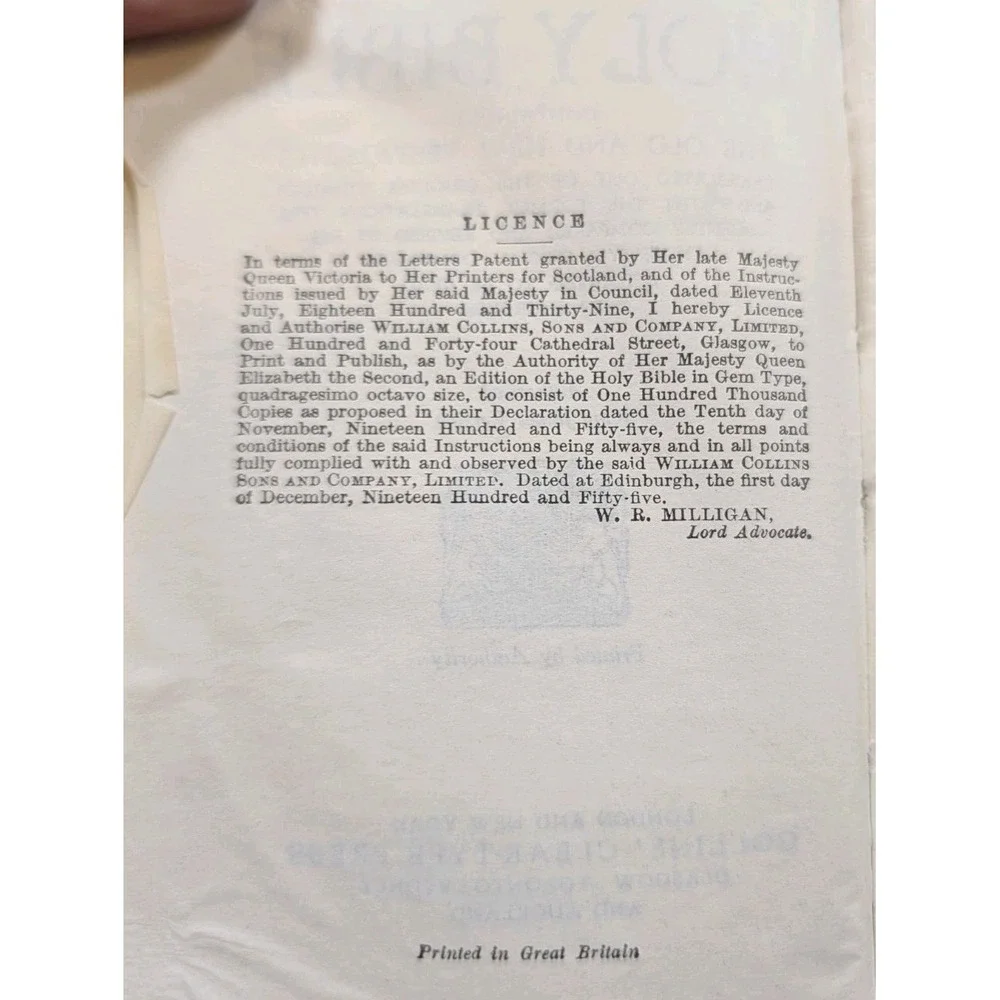Vintage 1955 Collins KJV Holy Bible Gem Type‎ Pocket Size Black Leatherette